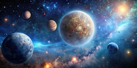Wall Mural - cosmic landscape with stars and moon, celestial bodies, space