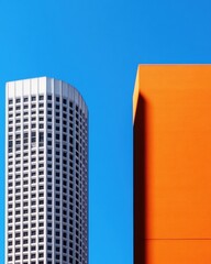 Aufkleber - Minimalist Urban Geometry Bold Color-Block Architectural Highlighting Contemporary Design Trends in Metropolitan Landscape Visualization
