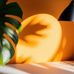 Poster - Golden Hour Wellness Minimalist Botanical Soft Shadow Play with Monstera Leaf - Contemporary Organic Design and Mindful Aesthetic