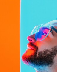 Aufkleber - Vibrant Digital Persona Neon-Infused Creative Professional Exploring Trendsetting Visual Identity with Retro-Futuristic Eyewear and Chromatic Personal Branding