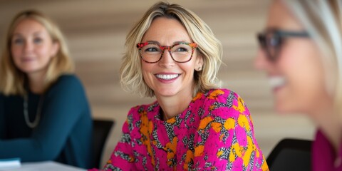 Aufkleber - Vibrant Workplace Empowerment Inclusive Gen Z Professional Women in Collaborative Hybrid Learning Environment with Bold Color Psychology and Dynamic Team Engagement