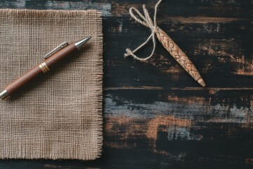Fototapete - Eco-Conscious Workspace Essentials Rustic Bamboo Texture Meets Sustainable Craftsmanship - Minimal Design for Modern Creative Professionals