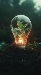 Poster - Illuminating Green Innovation Eco-Conscious Lightbulb Ecosystem Revealing Sustainable Growth, Renewable Energy Metaphor for Next-Gen Environmental Design