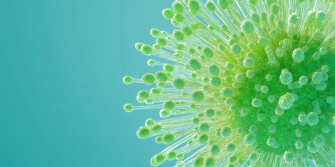 Fototapete - Biotech Visualization Microscopic Green Cellular Structure Revealing Viral Nano-Dynamics in Luminescent Teal Biotechnology for Scientific Innovation