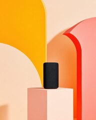 Poster - Bold Minimalist Smart Speaker Design Cutting-Edge Audio Technology with Geometric Color Block Styling for Modern Connected Living Spaces