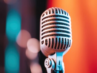 Aufkleber - Retro Vocal Storytelling Vintage Chrome Microphone in Vibrant Digital Creator Aesthetic - Nostalgic Audio Branding and Modern Content Production