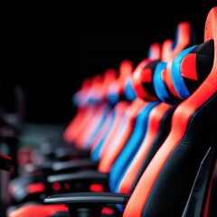 Leinwandbilder - Cyberpunk eSports Design High-Performance Gaming Chairs in Vibrant Neo-Chrome Palette - Professional Competition Ergonomics and Next-Gen Digital Arena Aesthetics