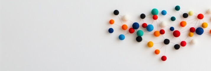 Fototapete - Minimalist Network Connectivity Dynamic Multicolor Spheres Visualizing Global Digital Interaction, Innovative Branding for Tech Communication Services