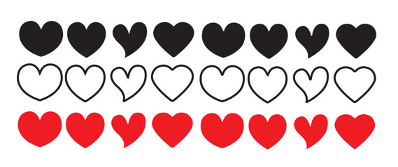heart vector icons. red and black heart icons set. heart icon. different simple vector hearts and lo