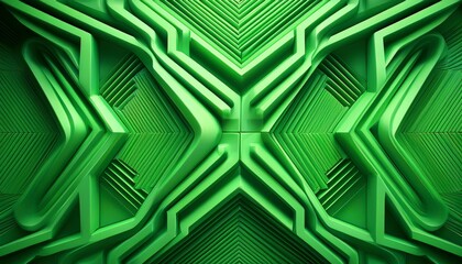 Abstract green volumetric decorative background. Geometric construction labyrinth. Generated image