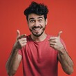 © sangram - Arafed man with a beard and mustache making a thumbs up sign,