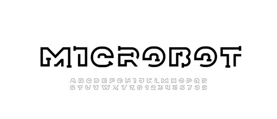 Canvas Print - font digital cyber alphabet, trendy black letters a, b, c, d, e, f, g, h, i, j, k, l, m, n, o, p, q,