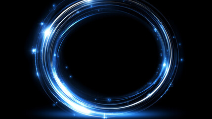 Canvas Print - energy ring: a captivating swirl of luminous blue light dances against a black background, evoking t