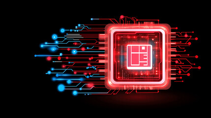 Canvas Print - digital circuit: a vibrant visual representation of a digital circuit, with glowing lines of blue an