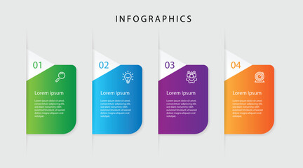 Leinwandbilder - Design template infographic vector element. 4 step process infographic with icons and paper style. Vector timeline can be used for workflow, business presentation and web graphic design.