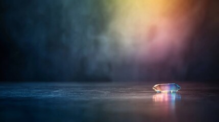 Aufkleber - Colorful beams of light reflect off a faceted crystal, creating abstract patterns in the dark while showcasing the beauty of light and color in an artistic composition