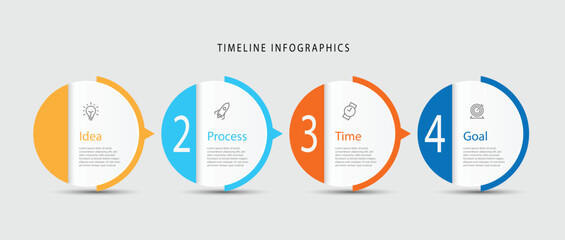Leinwandbilder - Design template infographic vector element. 4 step process infographic with icons and paper style. Vector timeline can be used for workflow, business presentation and web graphic design.