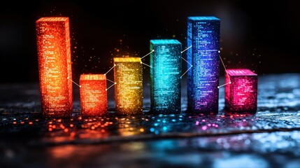 Abstract Data Visualization: Glowing Bar Chart Representing Growth and Progress in Digital World