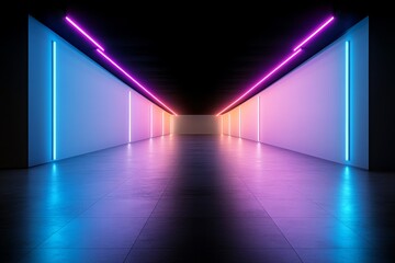Aufkleber - Cool-colored neon lights illuminate a server rack in a high-tech data center, emphasizing depth and symmetry with an open area for text on the left
