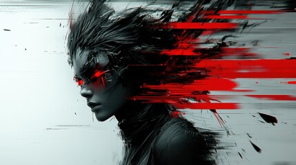 Wall Mural - dramatic portrait of a futuristic female character in motion