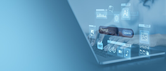 AI-powered prompt generation interface with futuristic digital elements.