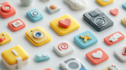 Colorful 3D Rendered Social Media Icons App Symbols Smartphone Interface Digital Technology