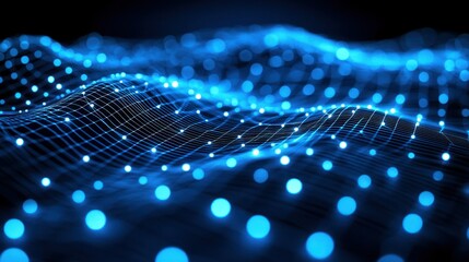 Wall Mural - blue glowing waves of data visualization in motion