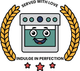 Wall Mural - smiling cartoon oven with the words served with love on it