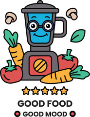 Wall Mural - a cartoon blender with a smiling face and a bunch of vegetables on top of it