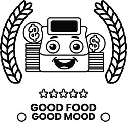Wall Mural - cartoon character with a cash register on his head