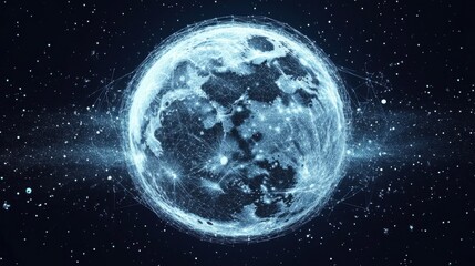 Wall Mural - glowing network sphere with interconnected lines and dots in space. blue digital planet surrounded b