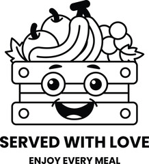 Wall Mural - cartoon of a smiling face with a basket of fruit on it