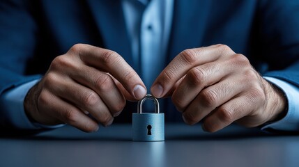 Poster - A man is holding a blue lock in his hand