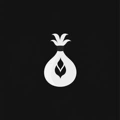Poster - Minimalist White Floral Design on Black Background, Elegant and Simple Aesthetic Composition