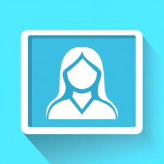Aufkleber - Simple Flat Design Woman Icon with Long Shadow on a Blue Background, Illustrating User Profile