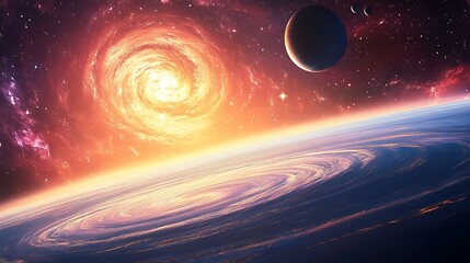 Wall Mural - Distant planets and galactic nebula display vibrant cosmic beauty