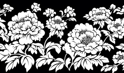 Wall Mural - Chinese paper cut style monotone peony totem, Generative AI