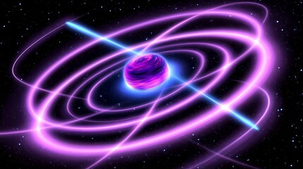 Wall Mural - A bright luminous orb surrounded by concentric glowing energy rings