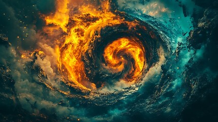 Wall Mural - A swirling cosmic phenomenon with bright fiery colors and dark skies