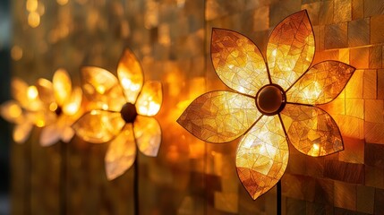Wall Mural - decorative glowing flowers against a shimmering wall