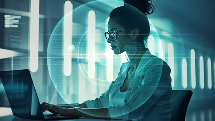 Poster - The image shows a dedicated professional intently working on a laptop in a hightech environment, highlighting themes of technology, artificial intelligence, and modern business practices for success