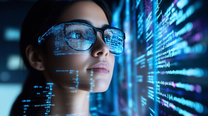 female it specialist learns to analyze code and data technology, cyber security, impact of artificia