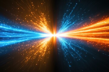 Wall Mural - abstract blue and orange light streaks collision, energy burst background