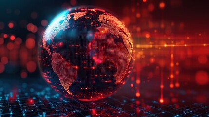 Digital Earth rotating on grid with data streams in cyberspace