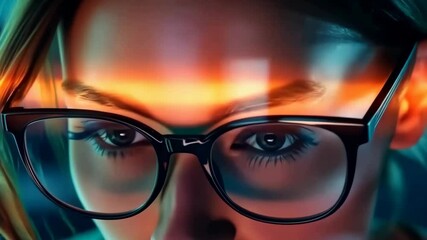 Poster - A closeup of a woman in glasses, focused on a digital interface, illustrates the convergence of technology, modern business strategies, and AI advancements in todays fastpaced world