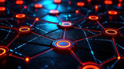 Wall Mural - futuristic network connections glowing in dark space