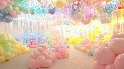 Leinwandbilder - Surreal Pastel Dreamscape Abundant with Soft Colorful Sphere Clusters in a Whimsical Light Exhibit