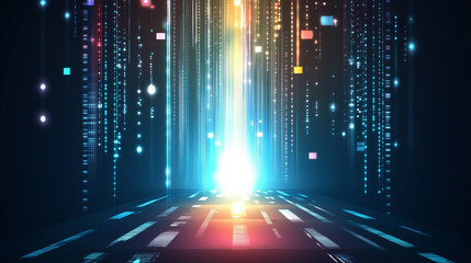Digital Data Stream Flowing Into Bright Light Source