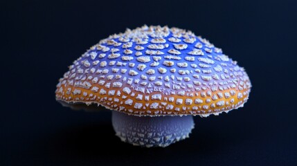 Wall Mural - Vibrant mushroom with textured cap against dark background