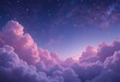© Begu Designs - Peaceful, magical night sky above fluffy clouds.